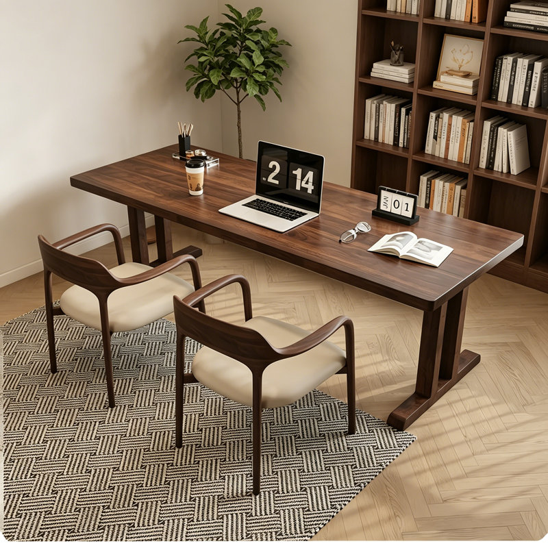 Simple Solid Wood Walnut Rectangle Desk, 29.5" H x 70.87" W x 19.7" D