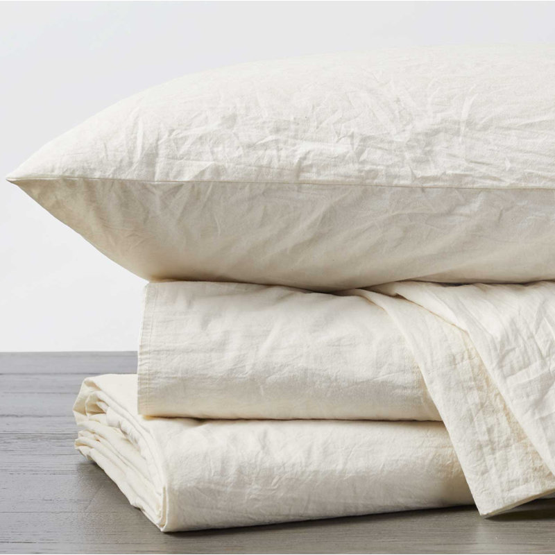 Organic Crinkled Percale Sheet Set, Undyed, Queen Sheet Set with 2 Pillowcases