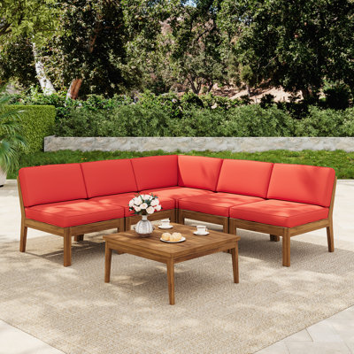 Ravina 6-Piece Modern Rustic Acacia Wood Outdoor Sectional Set With Coffee Table by George Oliver