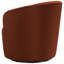 Fauteuil pivotant orange brûlé avec structure en bois et tissu dramatique pour une installation décontractée