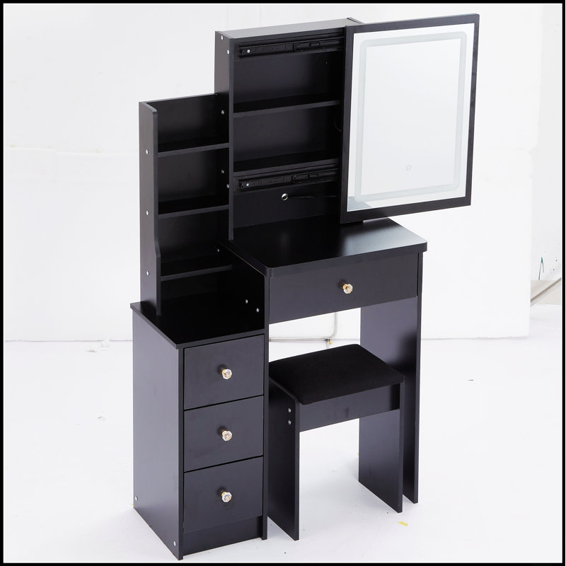 Ensemble de coiffeuse compacte avec miroir à DEL, commande tactile et rangement grande capacité pour les petits espaces