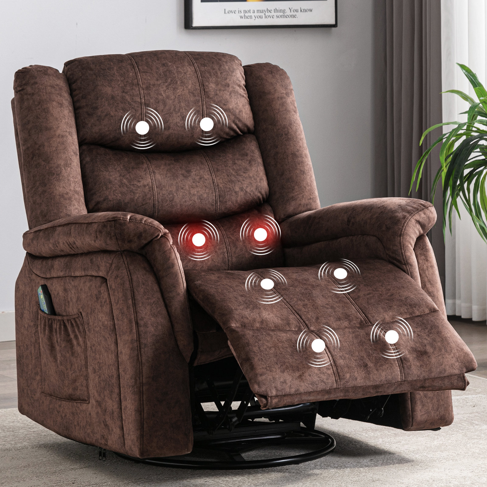 Winston Porter Recliner Chair with Massage and Heated Swivel Rocker ...