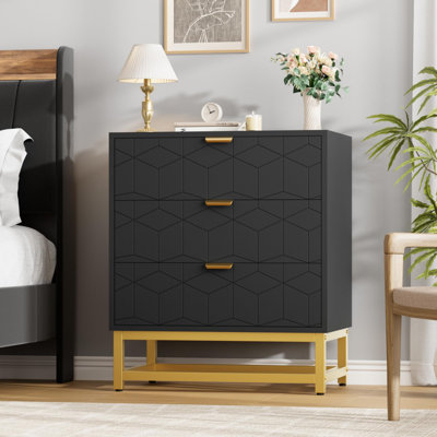 Spacious 3 Drawer Hallway Storage Cabinet – Modern Wood Chest with Gold Metal Handles & Legs, Wide Organizer for Bedroom, Living Room, Entryway, Ideal