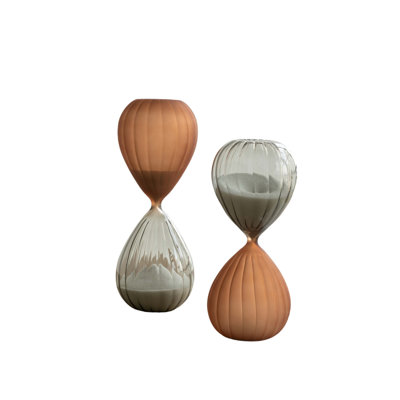 Sablier nervuré avec finition cuivre et gris et sable blanc