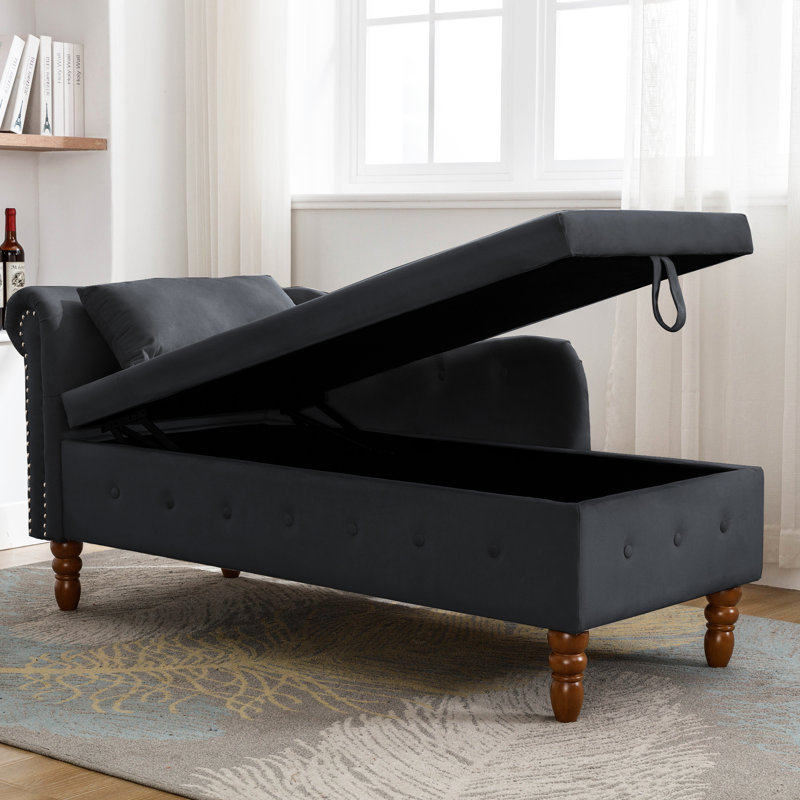 Chaise de chambre de luxe en velours noir avec rangement fonctionnel et coussin de salon élégant