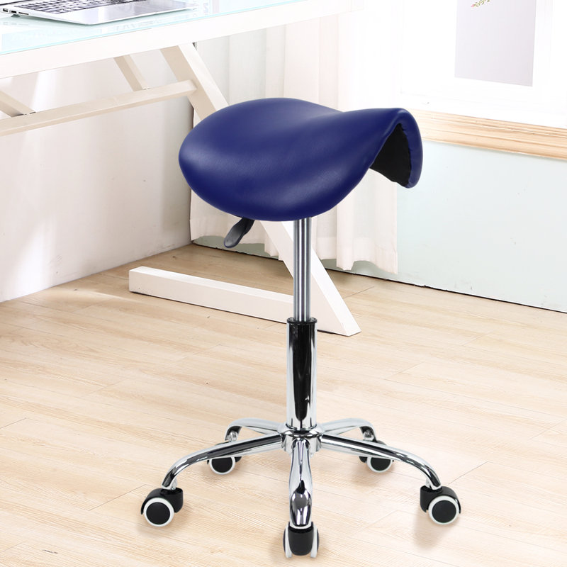 Adjustable Height Ergonomic Lab Stool with Wheels, Blue