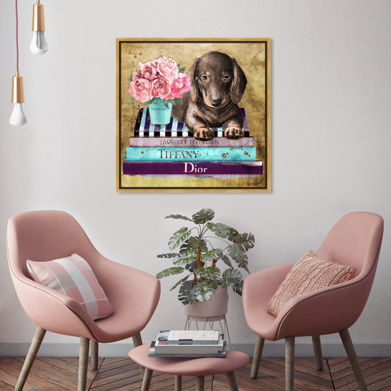 «Puppy Fashion Gift Floater Frame», impression sur toile, H 40 po x l 40 po x P 2 po, Cadre doré