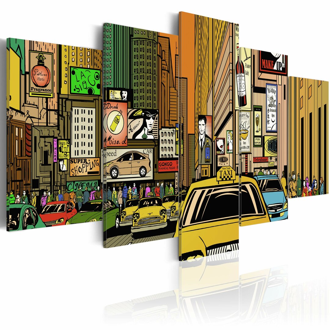 5-tlg. Leinwandbilder-Set Die Straßen von New York City in Cartoons