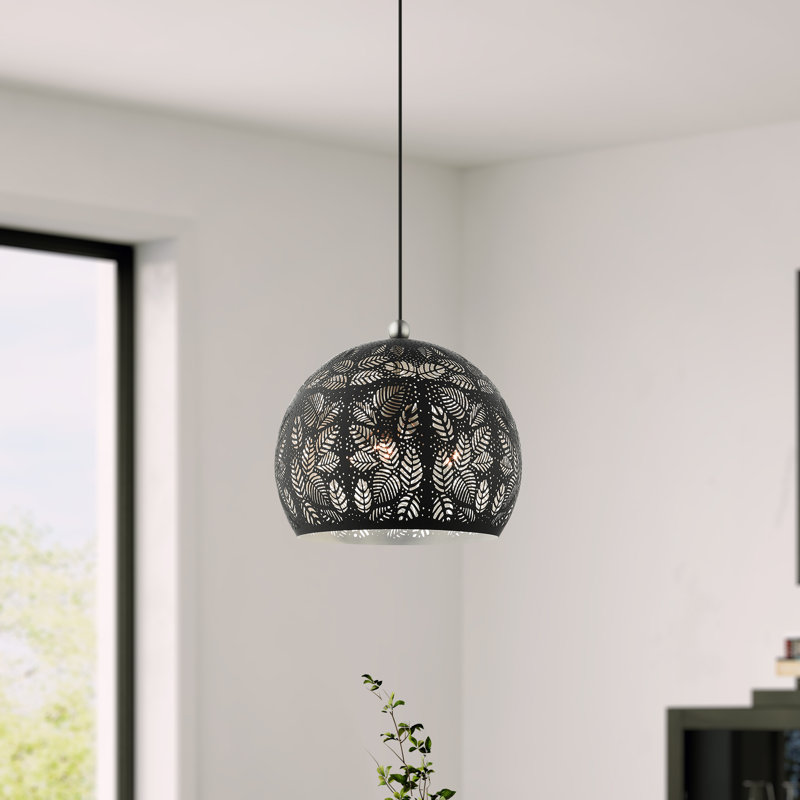 Luminaire suspendu en forme de dôme à 1 lumière Alira, Noir, H 80 po x l 11,75 po x P 11,75 po