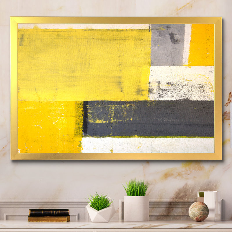 «Gray Meets Yellow Modern Art VII», reproduction sur toile flottante, H 24 po x l 36 po x P 1 po, Cadre doré