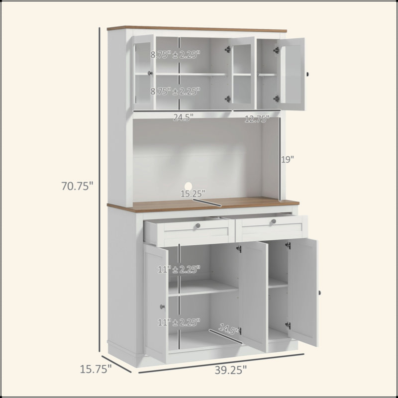 Armoire de rangement multifonctionnelle avec rangement anti-basculement - 5 portes et 2 tiroirs avec tablettes réglables, capacité de 301 lb pour la cuisine / le vestibule