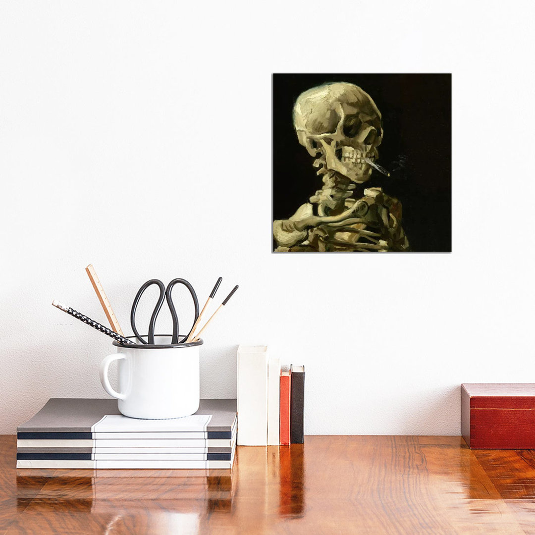 Head of a Skeleton with a Burning Cigarette by Vincent Van Gogh - Painting Print on Canvas