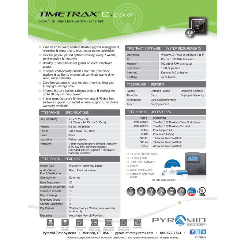 Système d'horloge Time Trax TTEZ Proximity