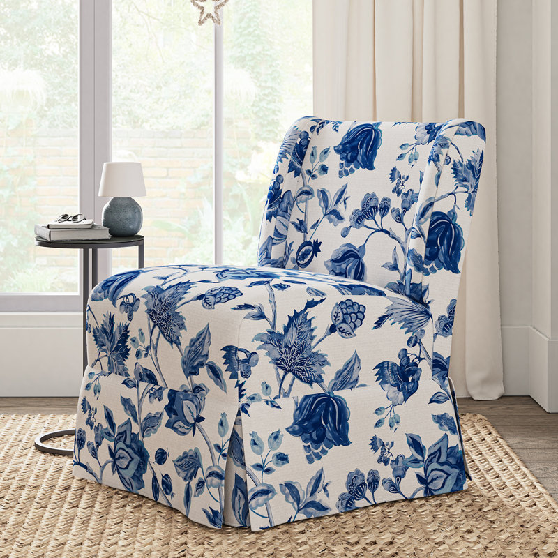 Averykate 28'' Wide Slipcovered Chair with Wingback, Blue/White
