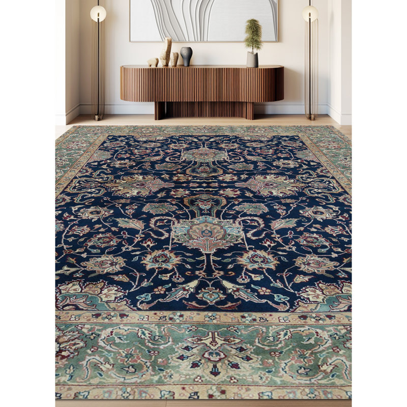 Sona Wool Oriental Area Rug in Navy/Green