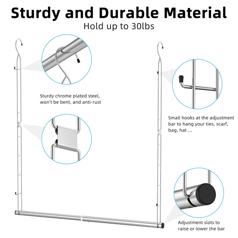 Width And Height Adjustable Wardrobe Extension Rail 2-Pack, Silver
