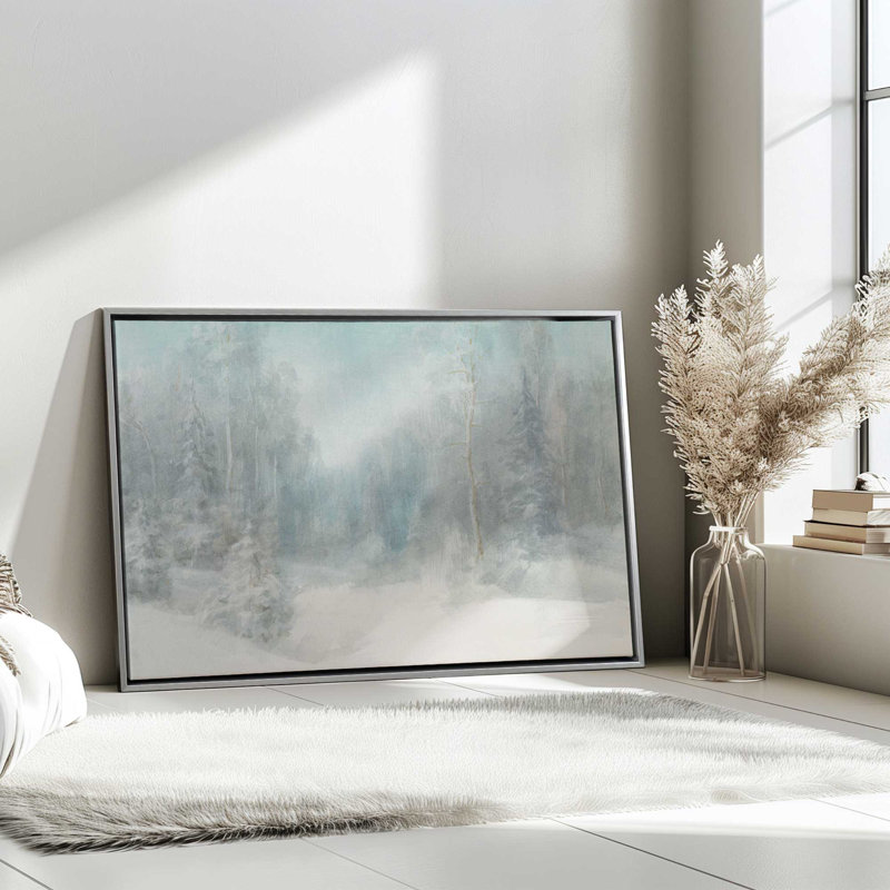 Imprimé sérénité «Snowy Woodland» dans un satin, Cadre doré, H 8,75 po x l 12,75 po x P 1,75 po