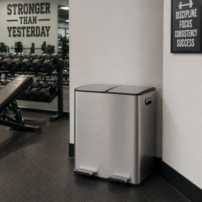 2 x 20L Dual Compartment Stainless Steel Kitchen Trash Can for Home, Kitchen, Office