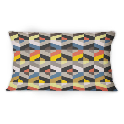 Yellow Blue And Orange Geometrics -1 Patterned Printed Throw Pillow