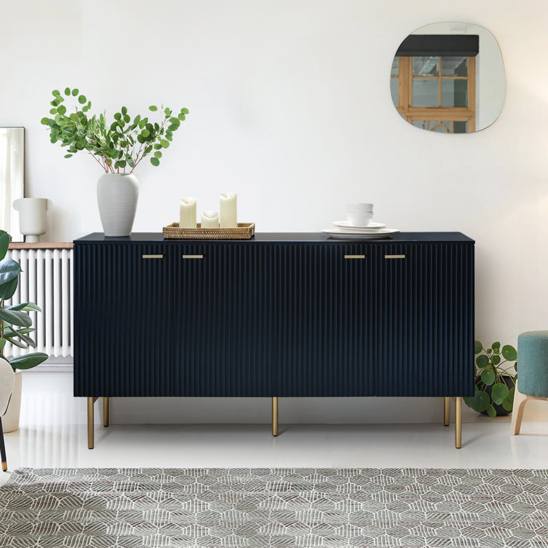 Buffet moderne de 63 po avec tablettes réglables Clintwood, Bleu marine