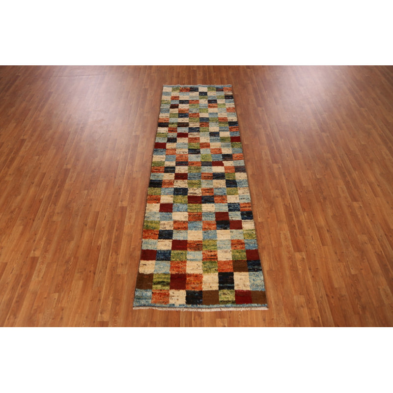 Checkered Wool Moroccan Oriental Runner Rug 3x10