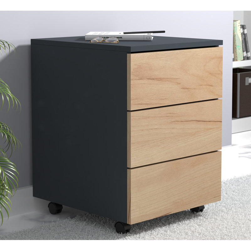 17 Stories "Dalosa 45 3-SB" filing cabinet, Black/Brown, 70cm H x 39cm W x 55cm D