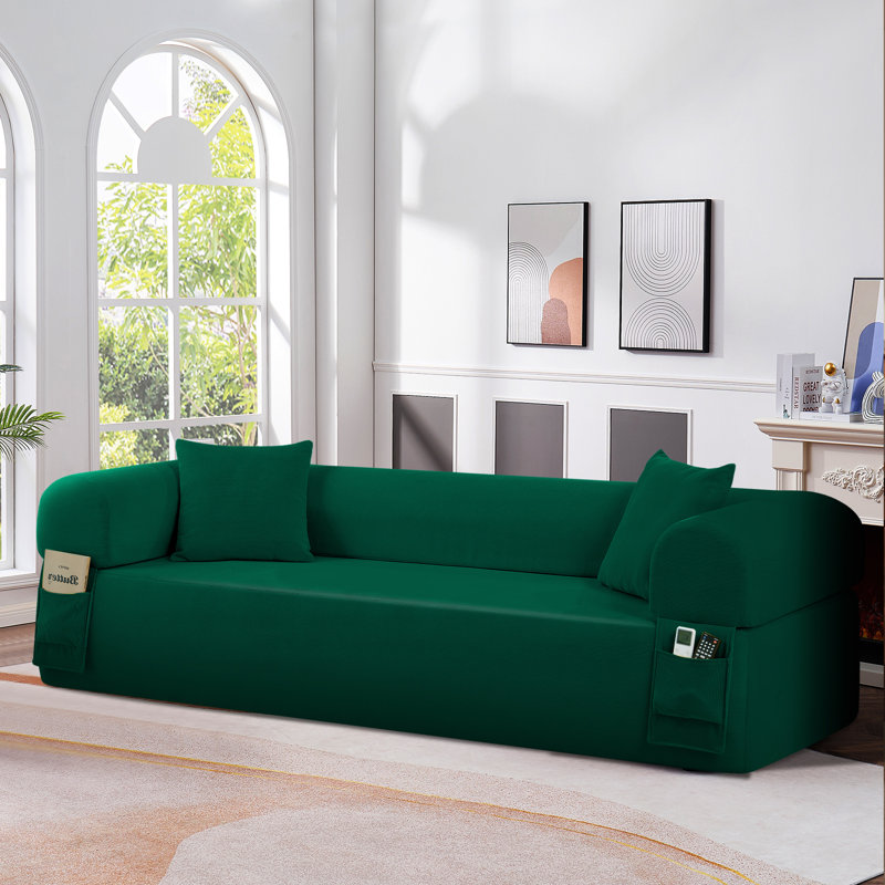 Boneless 82.5" Floor Sofa with 2 Pillows, 3-Seat Corduroy Hybrid Pocketed Spring Couch, Compression Sofa for Living Room Bedroom Lounge, No Assembly Needed