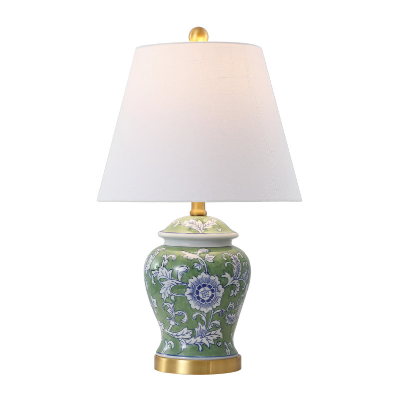 Mlawsky 22" Brass Gold Table Lamp, Green