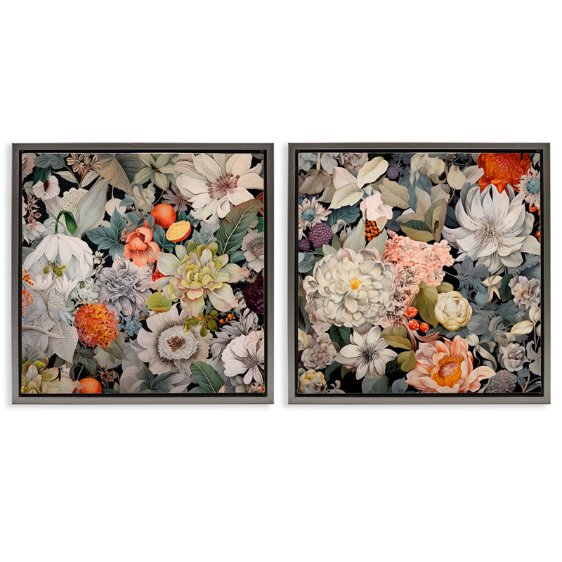 «Striking Botanical Floral», ensemble de 2 toiles flottantes encadrées par Lazar Studio, Cadre flottant gris lustré