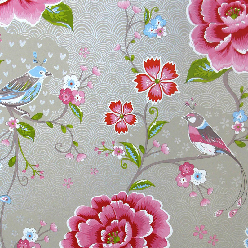 Rouleau de papier peint L 33 pi x l 20,5 po Abixah Birds in Paradise, Kaki