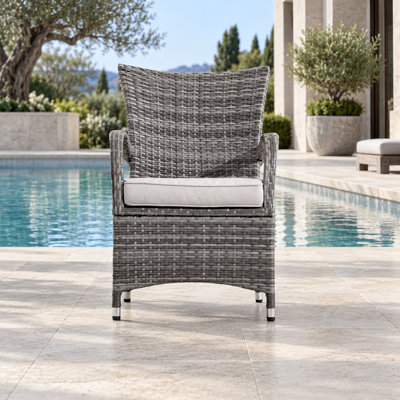 Chaises de salle à manger d'extérieur en osier, fauteuils de patio à structure en aluminium avec coussins