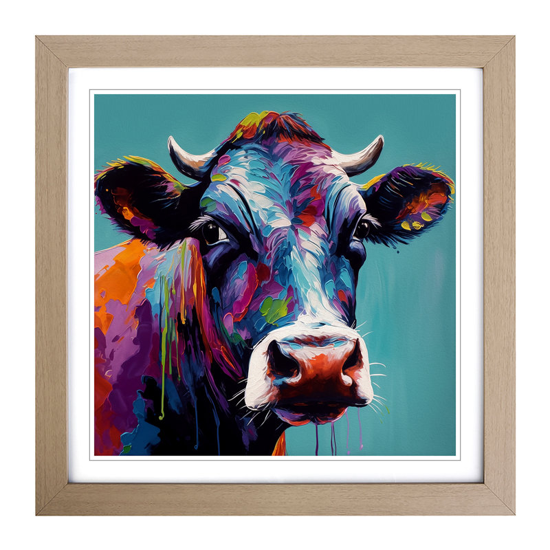 Cow Color Field No.4 - Framed Print, Oak