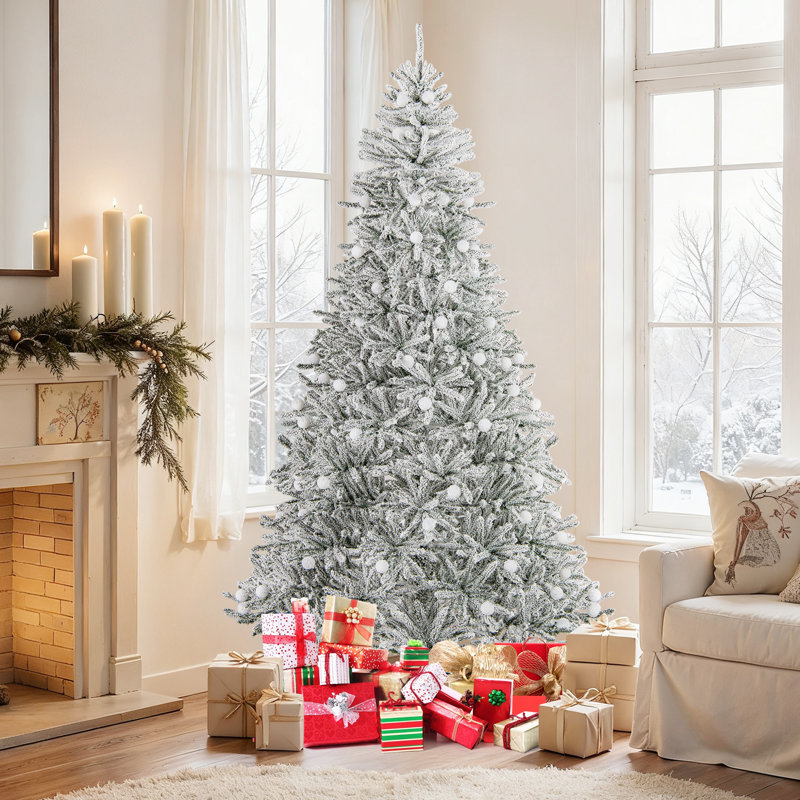 Arbre de Noël artificiel enneigé 8 pi avec 81 lumières sphériques et 8 lumières DEL 8 pi, H 8 pi