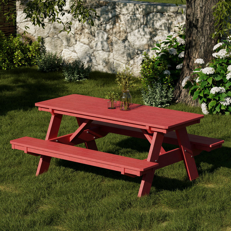 Table de pique-nique 72 "avec bancs attachés Heritage, Rouge cardinal