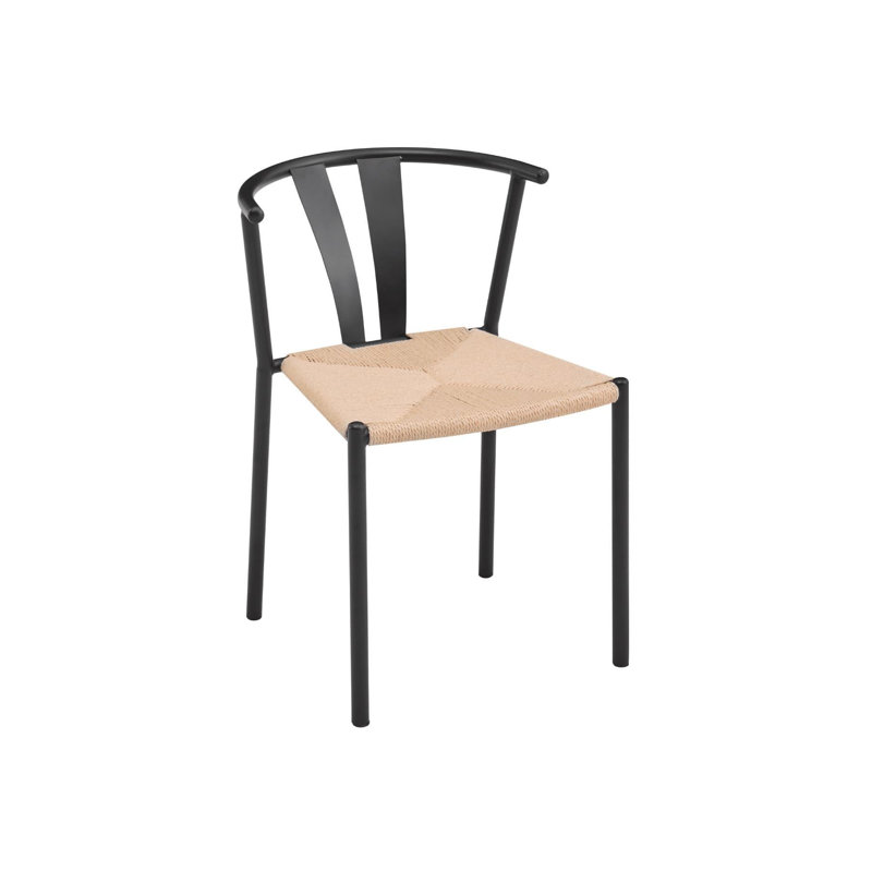 Set of Two Metal Round Back Woven Dining Chairs