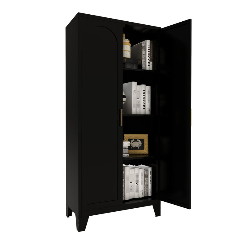 Armoire de 61 po en acier noir avec 2 portes et tablettes réglables, idéale pour la chambre à coucher, le salon, le couloir - grand rangement, écoénergétique, peu encombrante, facile à entretenir