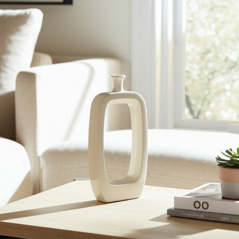 Craigban Modern Stoneware Ceramic Vase with Open Geometric Design - Sleek Decorative Accent, 18" H x 10" W x 3" D