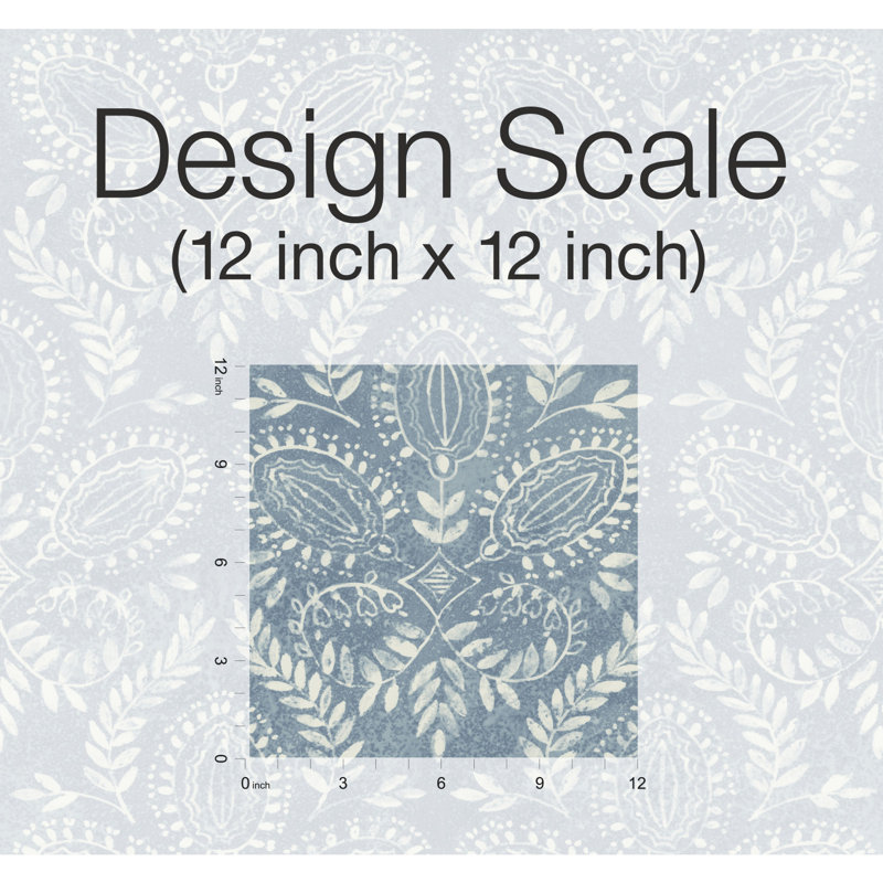 Laurel Damask Double Roll, Blue