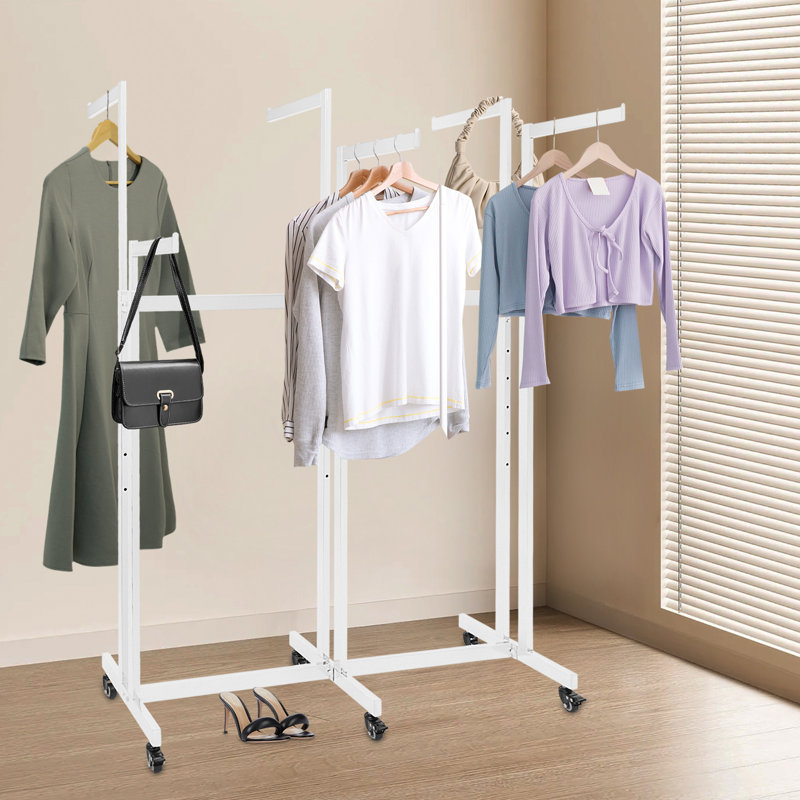 Porte-vêtements avec roulettes, Blanc / Blanc