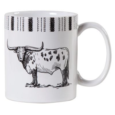 Ranch Life Black White Ceramic Western Rustic Farmhouse 4 Piece Coffee Mug Set
