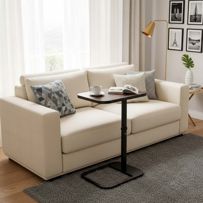C-Shaped End Table With Adjustable Height, Flip Top, And Rounded Metal Corners