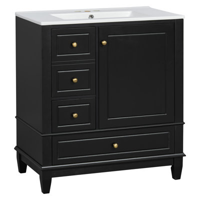 Aurelia 30" Contemporary Bathroom Vanity With Ceramic Sink And Soft-Close Storage