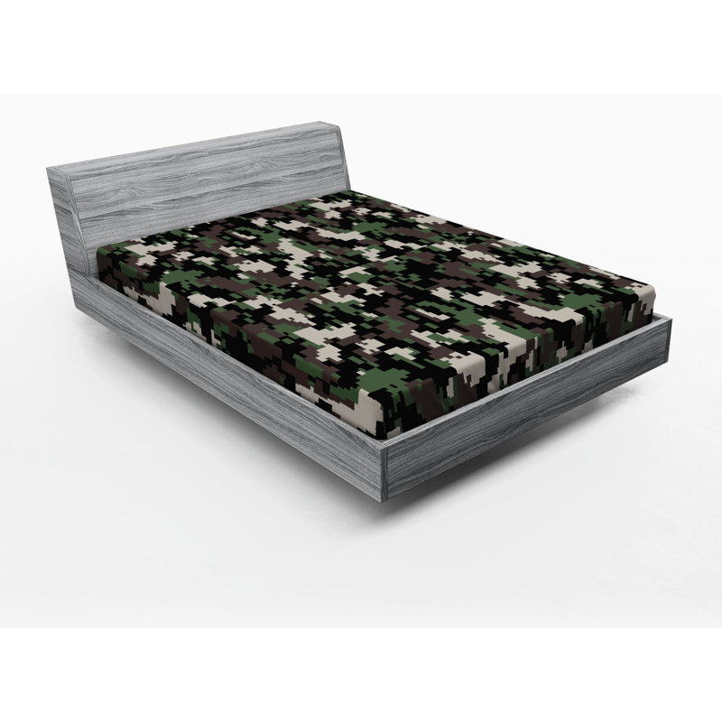 Microfiber Camouflage Fitted Sheet, Full Fitted Sheet, Black/White Camouflage
