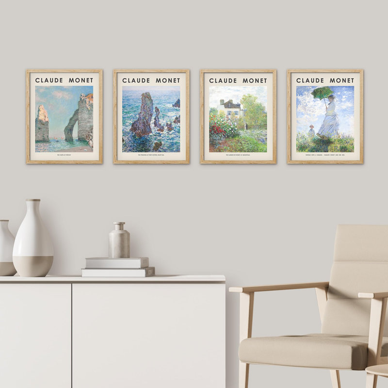 " Claude Monet Coastal Floral Collage " 4 - Pieces, Natural, 10" H x 8" W