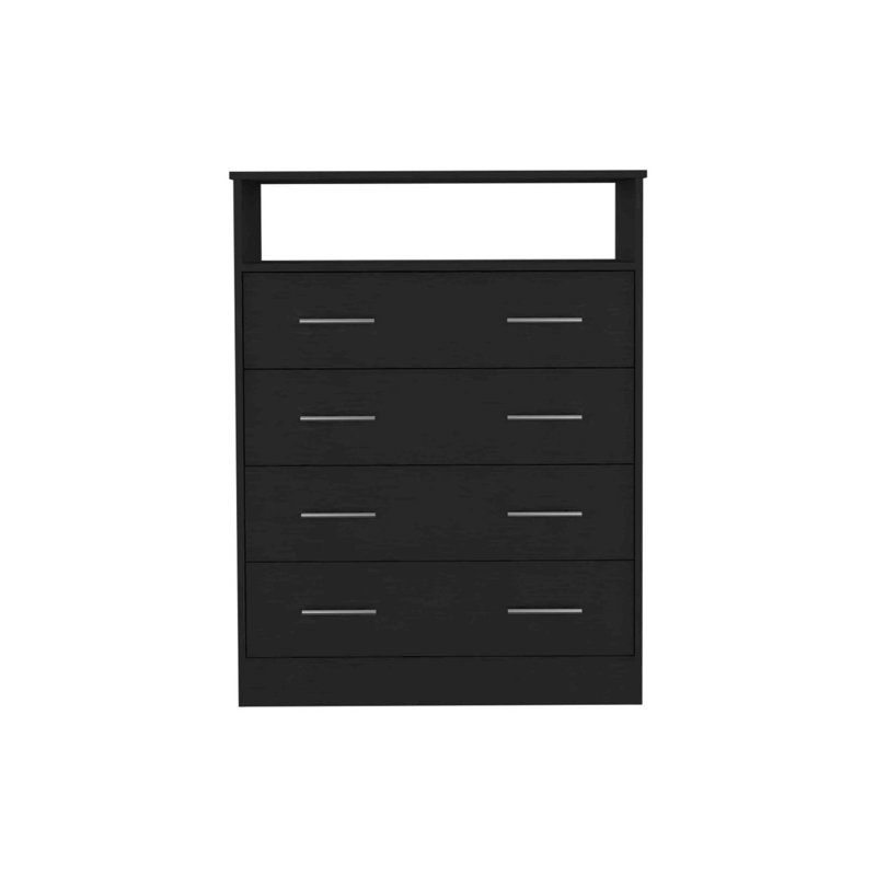 Commode 4 tiroirs Pérou, plateau supérieur, 1 tablette ouverte, Noir