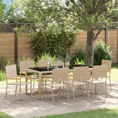 9 Piece Garden Dining Set Poly Rattan