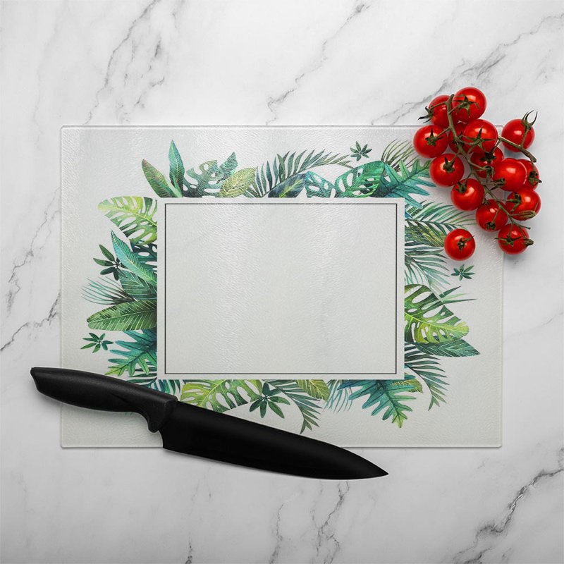 Square Botanical Border Glass Chopping Board