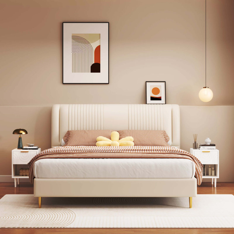 22.83 Inch High White Modern Bedside Table, Single Drawer Open Shelf With Gold Accent Handle