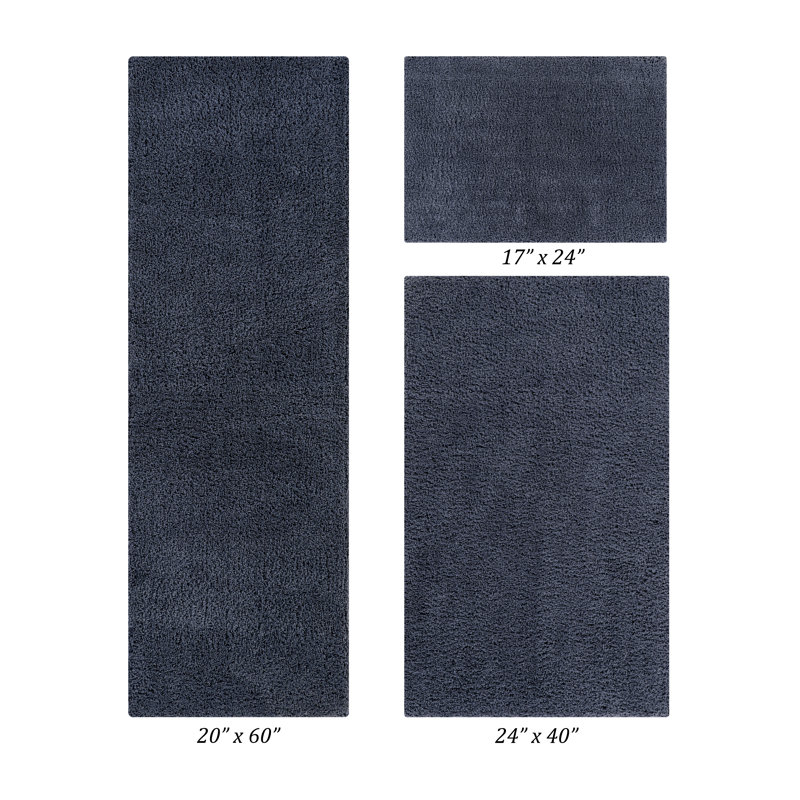 Loida Collection 100% Polyester Machine Washable 3 Piece Plush Bathroom Rug Set, Charcoal