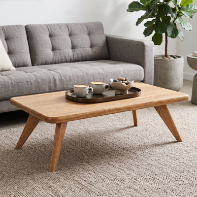 Petra Solid Oak Wood Rectangular Coffee Table - Handcrafted Mid-Century Modern Cocktail Table with Custom Size Options